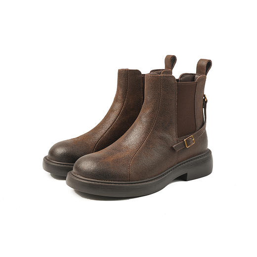 伊伴冬季设计感袢带舒适粗跟切尔西靴女鞋B25550118 商品图4