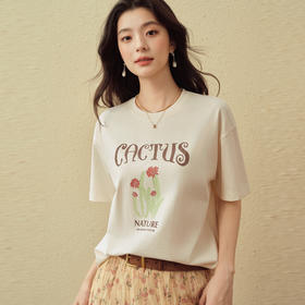 【严选】诗凡黎创意字母印花T恤2025秋新款小清新百搭慵懒休闲短袖上衣女7G8302171