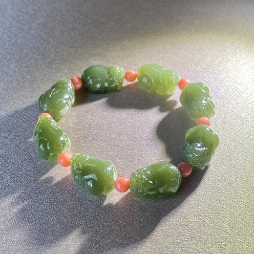 和田玉（青玉-湖水）貔貅手串/18*12*9mm/8颗/15# 商品图2