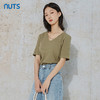NUTS商场同款V领夏款纯色时尚气质百搭中袖T恤女231022076B 商品缩略图1