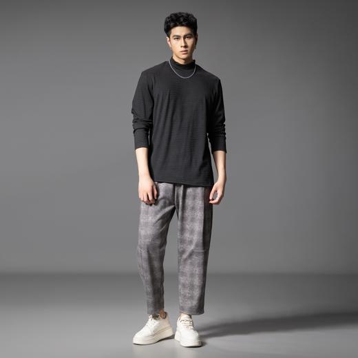 PINLI品立春季新款潮牌半高领长袖T恤男士肌理感纯色休闲上衣B253111023 商品图4