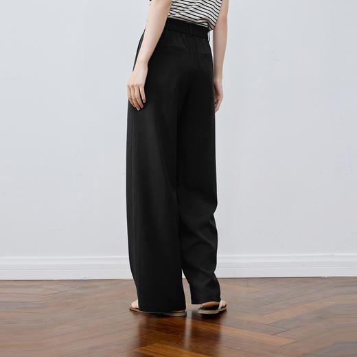 【严选】【小凉风】诗凡黎灰色直筒阔腿休闲裤松紧腰通勤百搭舒适黑色长裤7G3150921 商品图4