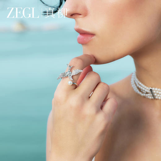ZEGL设计师飞鸟戒指女小众设计轻奢燕子开口食指戒人造珍珠指环 商品图2