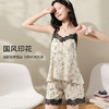 【100%棉 带胸垫】夏季薄款纯棉蕾丝吊带短裤家居服套装睡衣蕾丝边吊带套装 商品缩略图2