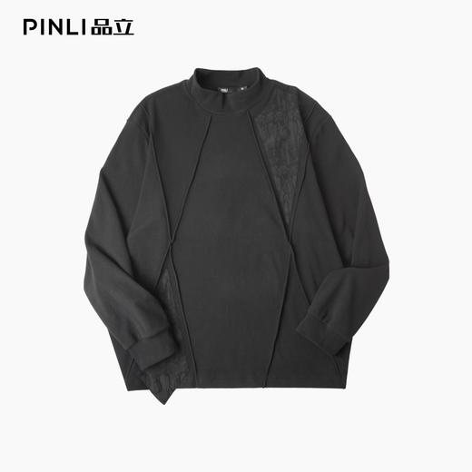 PINLI品立春季新款半高领宽松长袖T恤男潮牌分割设计休闲上衣B253111022 商品图3
