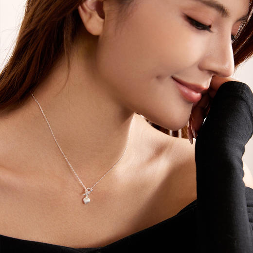 Manreya玛芮雅恋语心筏通体s925纯银拉丝爱心吊坠锁骨链女 商品图4