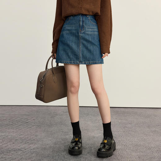 【08/12新品】熙世界复古高腰牛仔短裙女2025秋季新款小个子显瘦包臀a字半身裙 商品图4