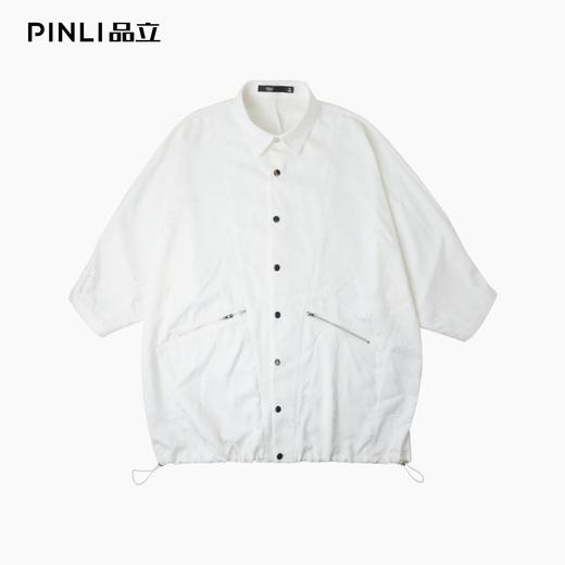 PINLI品立春季新款宽松五分袖衬衣提花蝙蝠袖潮牌男中袖衬衫B253113002 商品图3