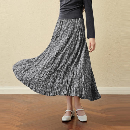 【严选】诗凡黎灰色细褶碎花半身裙2025秋新款灵动飘逸显瘦优雅气质中长裙7G8340981 商品图0