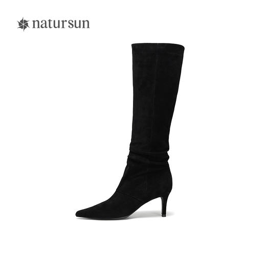 natursun复古弹力靴女士尖头高跟显瘦长筒靴时尚袜靴N25524859 商品图2