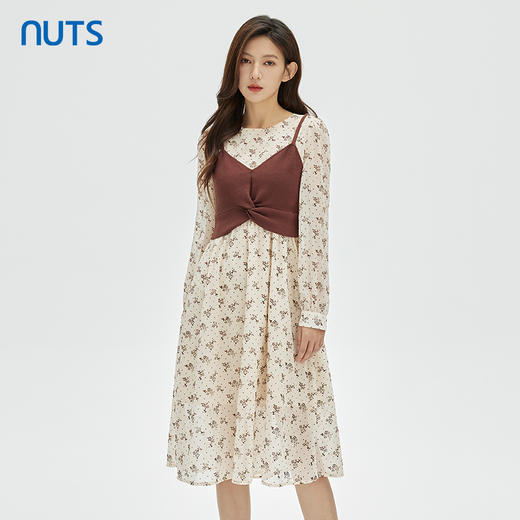 NUTS商场同款春秋季碎花气质时尚宽松长袖连衣裙两件套女331102189 商品图3