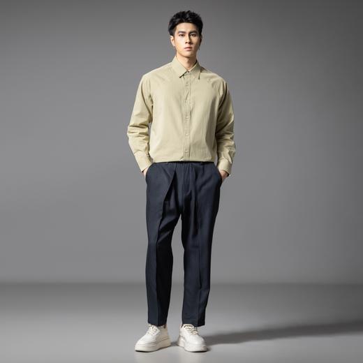 PINLI品立春季新款通勤暗纹捏褶休闲裤男士潮牌百搭简约长裤B253117034 商品图2