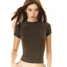 Ariseism 美式复古基础款圆领紧身短袖T恤女2025夏季新款短款上衣