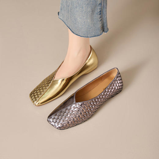 【预售5天】方头金属牛皮内增高浅口单鞋女秋季新款百搭气质舒适通勤小皮鞋MBJR&6947 商品图4