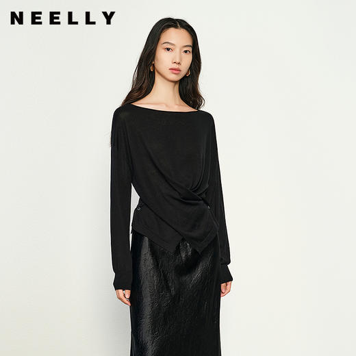 NEELLY纳俪商场同款秋季新款圆领设计感针织衫女质感百搭上衣N25084A04586 商品图0