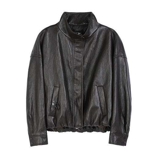 NEELLY纳俪商场同款秋季新款短款帅气黑色皮衣女高级感复古短外套N25084C04411 商品图3