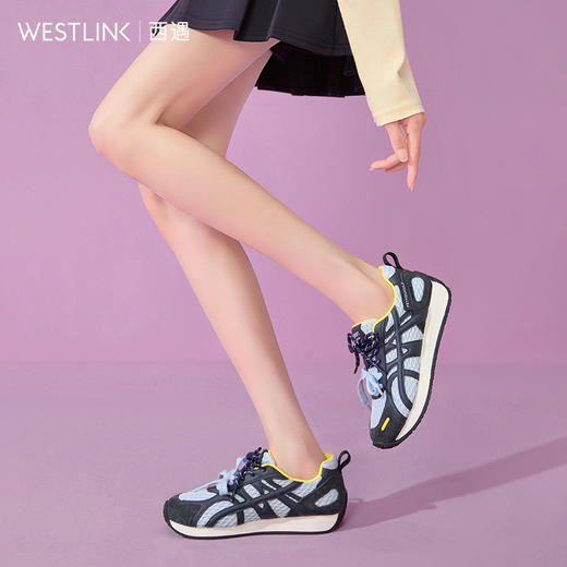 西遇德训鞋女新款秋季百搭透气网面慢跑休闲鞋厚底银色运动鞋V1656989 商品图2