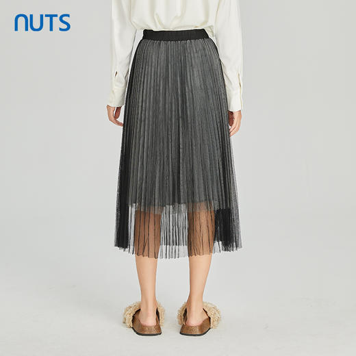NUTS商场同款春秋季松紧腰气质百搭百褶网纱半身长裙女314063146B 商品图4