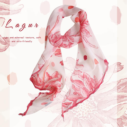 「原创艺术手绘红白花卉」100%真丝丝巾头巾花朵发带发饰新款女秋 商品图2