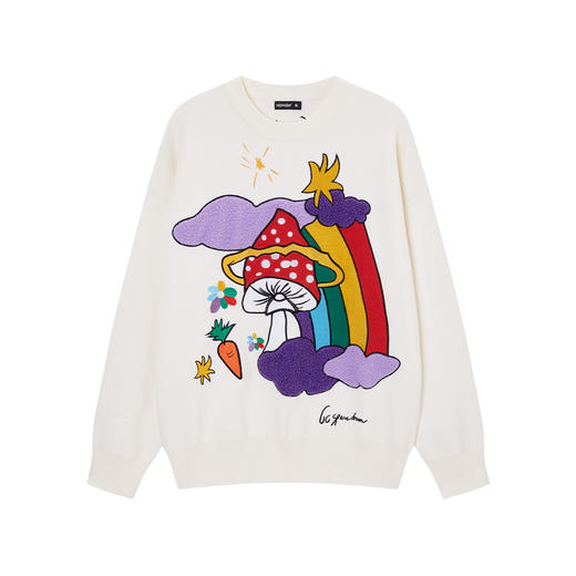 NPC潮牌CC系列彩虹蘑菇绣花可机洗毛衣男趣味休闲宽松CC48SW07 商品图2