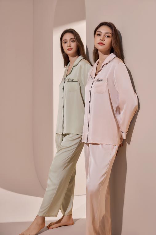 【7.5折限时特惠】【秀黛】女翻领纯色丝质长袖套装女士春秋长袖家居服睡衣S1551018T【门店同款】 商品图5