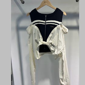 P&X设计师女装春季新款短款针织衫露肩别致上衣女 824131207 黑/白