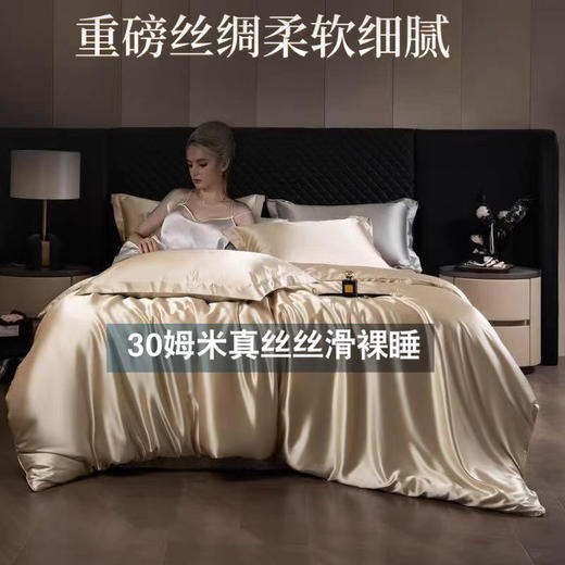 重磅真丝30姆桑蚕丝真丝三四件套双面丝绸裸睡被套冰丝天丝春夏秋 商品图1