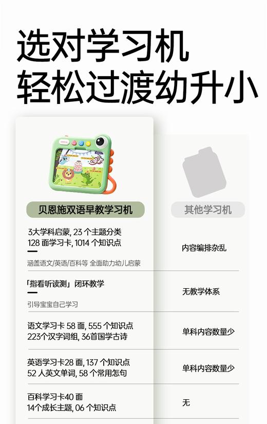 贝恩施小恐龙早教机双语学习机儿童思维逻辑训练机幼儿卡片点读机 商品图3