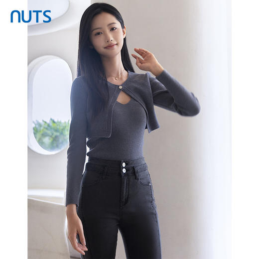 NUTS商场同款春秋设计感小众气质修身毛织短外套两件套女4330506A1 商品图3