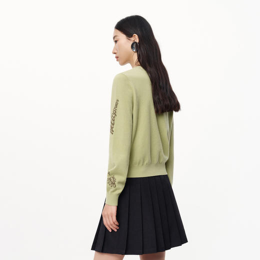 NEELLY纳俪秋季新款商场同款绵羊毛针织开衫女提花显白修身毛衣N25084A04583 商品图1