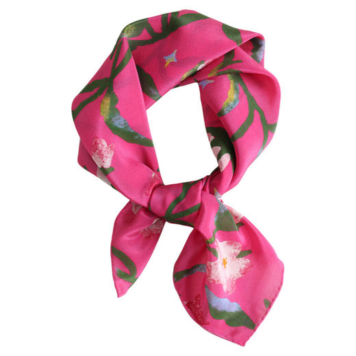 2025-原创风铃花桑蚕丝方巾「玫红色牵牛花」原创手工精卷100%桑蚕丝丝巾方巾真丝高级感秋女 商品图4