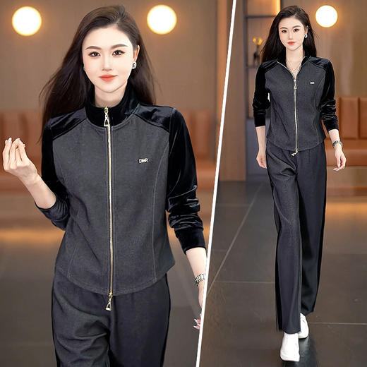 SP63-811休闲运动套装女2025早春时尚圆领卫衣春秋外套洋气妈妈品牌两件套 商品图3