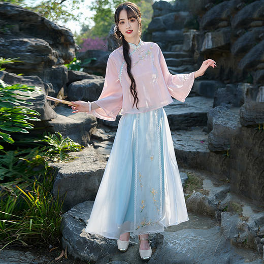 日常汉服新中式女装改良旗袍上衣复古国风年轻款禅意茶艺服两件套 商品图1