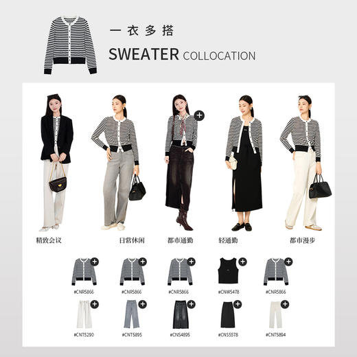 【商场同款】CNR5866 “氧气开衫” 棉麻混纺黑白条纹开衫 轻盈呼吸感 多季可穿 商品图3