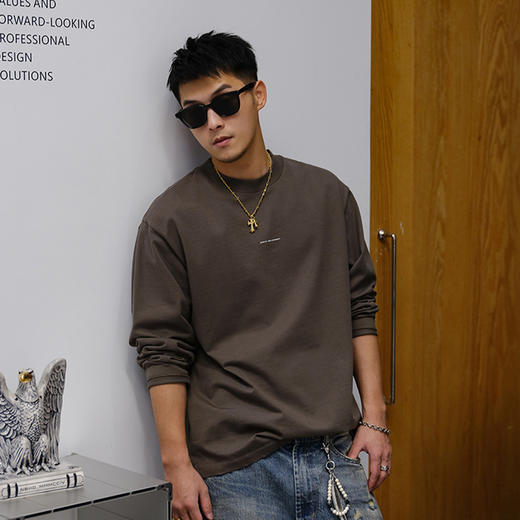 徐太浪300g简约百搭长袖T恤男2025新款秋季休闲大码纯棉打底上衣 商品图0