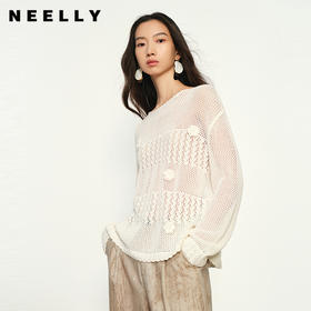NEELLY纳俪商场同款秋季新款设计感随性休闲镂空长袖针织衫女毛衣N25084A04598