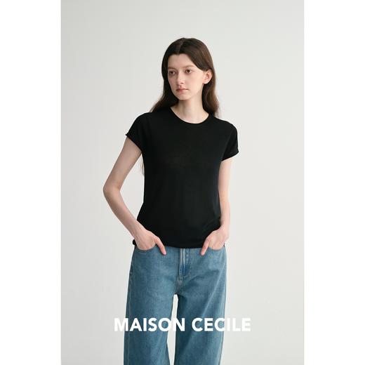 MAISON CECILE 两色/桑蚕丝卷边圆领优雅法式简约纯色针织短袖 商品图4