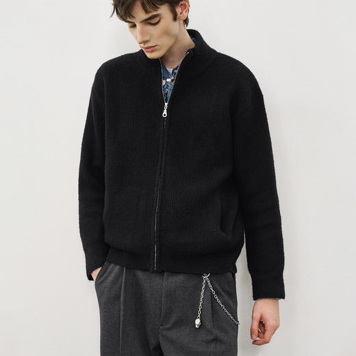 714street立领竖纹毛衣开衫2025秋冬情侣款老钱风穿搭针织外套男 商品图1