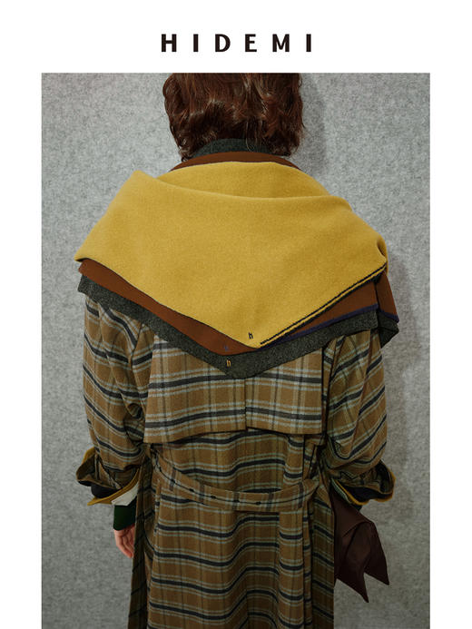 HIDEMI 进口美利奴羊毛撞色logo刺绣三角巾针织大披肩大围巾 商品图5