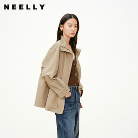 NEELLY纳俪商场同款秋季新款时尚立领工装休闲风衣女通勤简约外套N25081C01066