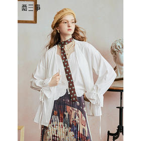 两三事 日光流年 2025秋季新款复古刺绣拼接假两件绑带长袖衬衫女