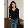 鹿向南「曲鸢流星」气质黑色针织衫上衣女秋季新款高级感长袖T恤 商品缩略图0