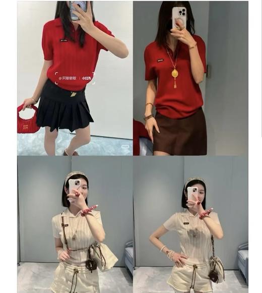 王心凌同款  重磅福利！miu网眼针织polo衫  70羊绒30真丝  轻盈柔软舒适 商品图0