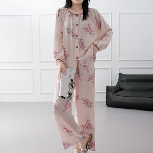 【碎花棉绸睡衣】春秋款绵绸开衫长袖 夏季高级感可外穿田园风家居服  商品图3