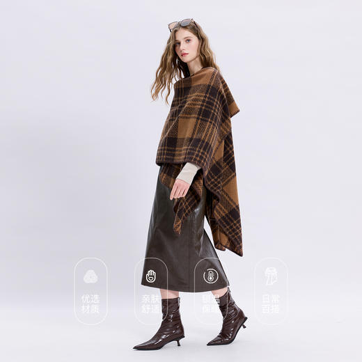 三彩2025新款法式美拉德格纹外搭披肩复古保暖不规则简约 商品图3