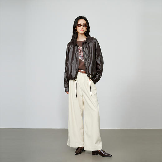 NEELLY纳俪商场同款秋季新款简约机车短款皮衣女休闲松弛短外套N25084C05506 商品图3