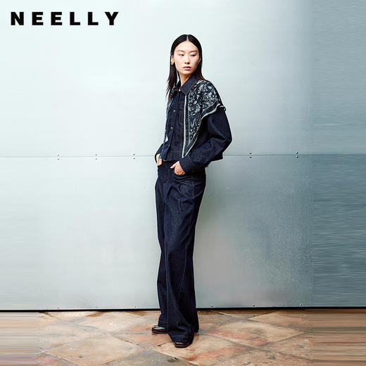 NEELLY纳俪商场同款秋季新款白色纹理感直筒牛仔裤女百搭休闲长裤N25081H01074 商品图0