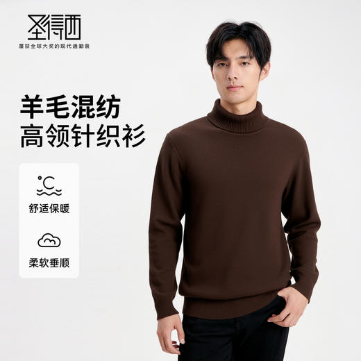 【含绵羊毛】圣得西男士高领针织衫2025年秋季纯色内搭打底羊毛衫 商品图1