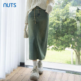 NUTS商场同款春秋款时尚气质开叉水洗牛仔半裙女4340607A1