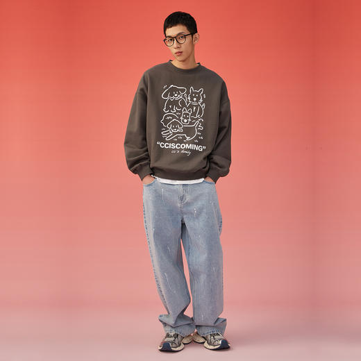 NPC潮牌CC系列手绘涂鸦小狗印花圆领卫衣保暖宽松柔国潮CC3AST32 商品图1